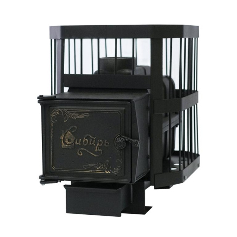 Печь банная чугунная СИБИРЬ-15, чугунная дверка с выносным топочным каналом (сетка) (НМК)