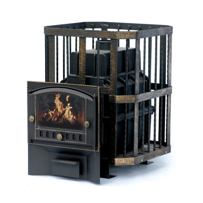 Печь банная чугунная СИБИРЬ-32, каминная дверка со стеклом Сибирь (кованная сетка) (НМК)        2